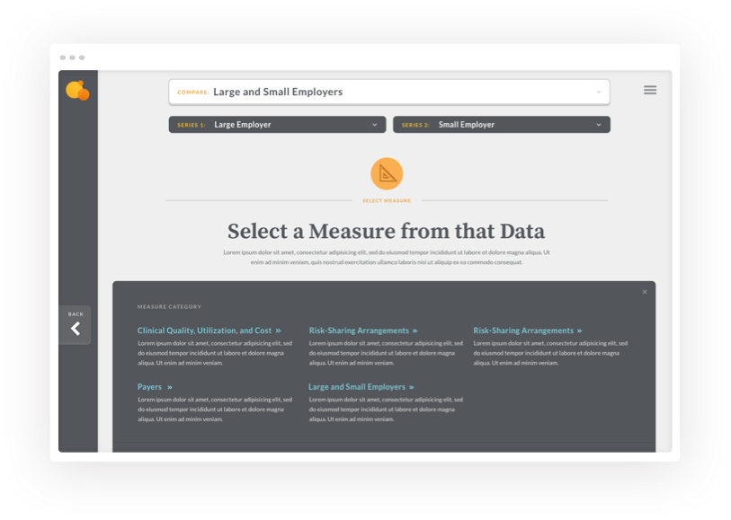 IHA web page screenshot — Compare employer sizes filtering